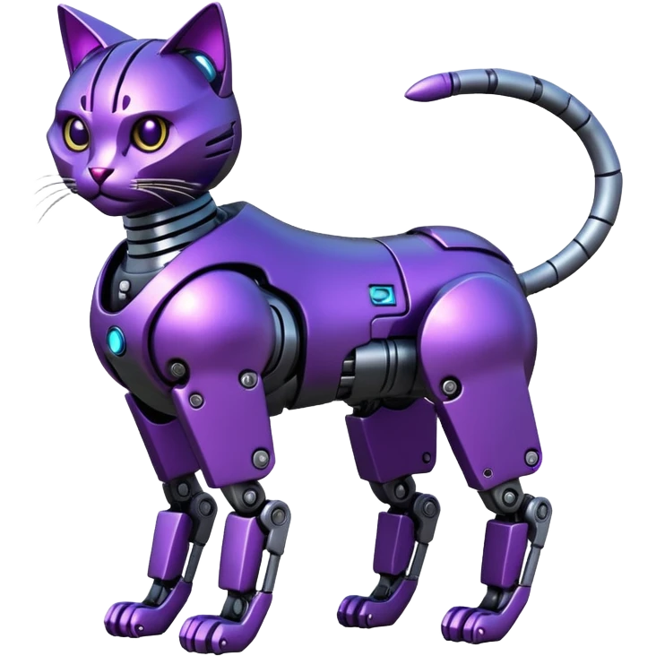 Black and purple futuristic mechanical technological shiny alloy modern realistic cool tough elegant sleek cyber-mecha-robo-oriental-cat (full body) emoji