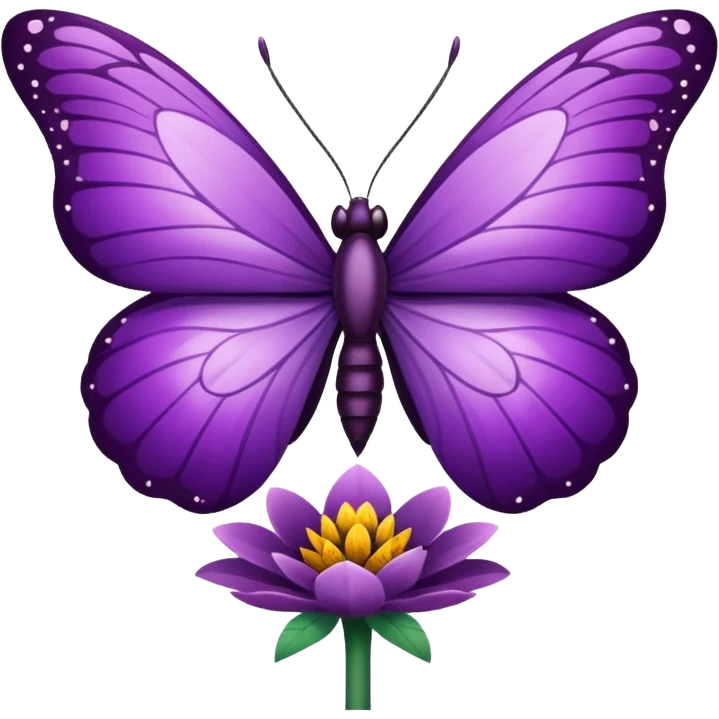 Mariposa color morado en una flor emoji