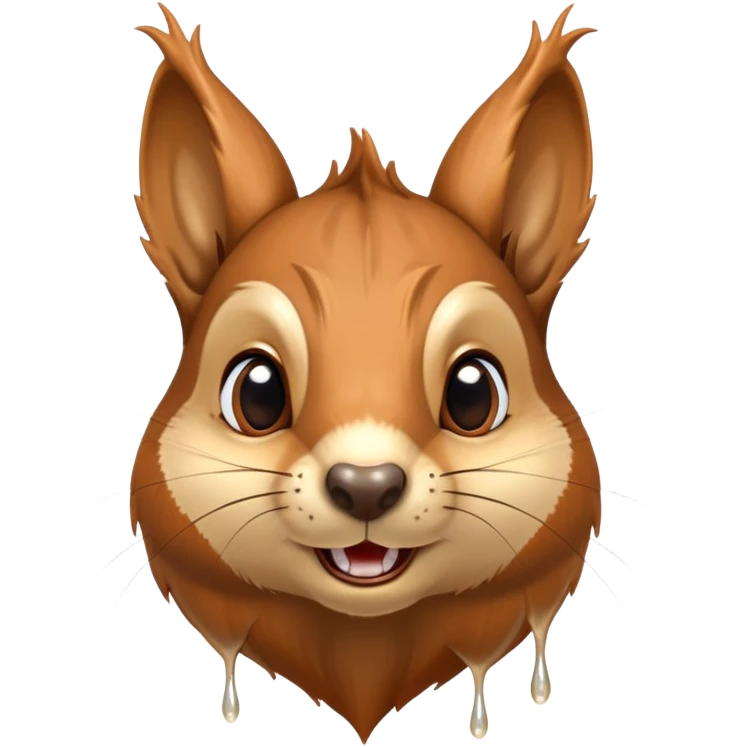 Realistic squirrel head with long pointed ears, distinctive squirrel face shape, and extremely large visible drool dripping from mouth, multiple drool streams hanging down emoji