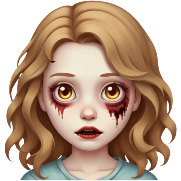 uma garota com o cabelo ondulado e castanho claro, inspirado em um emoji de zumbi emoji