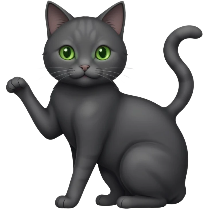 full body gorgeous solid dark grey cat with green eyes, white paws and white whiskers playing emoji