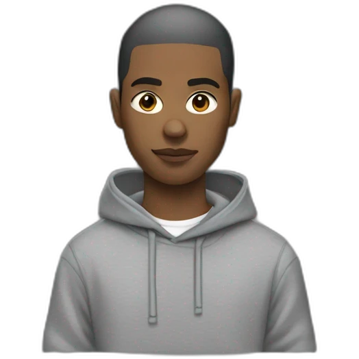 black Beatmaker short hair wearing grey hoodie emoji