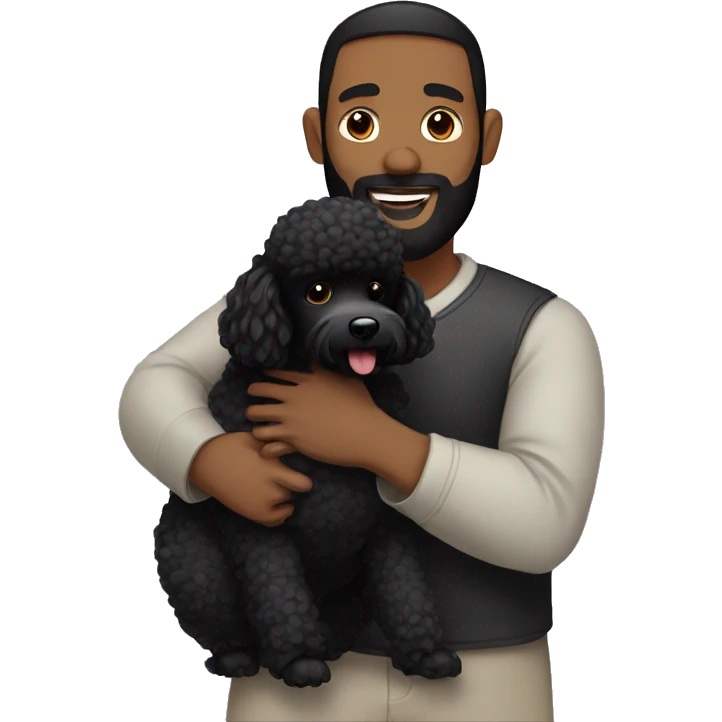 Men with black haired and beard hugs her Black-Poodle-Black-dog emoji