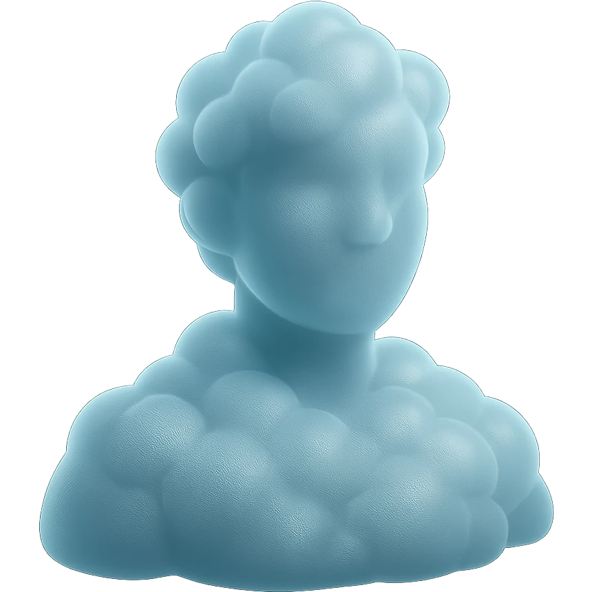 person made entirely of bright, convex clouds, shoulder-up, looking straight emoji