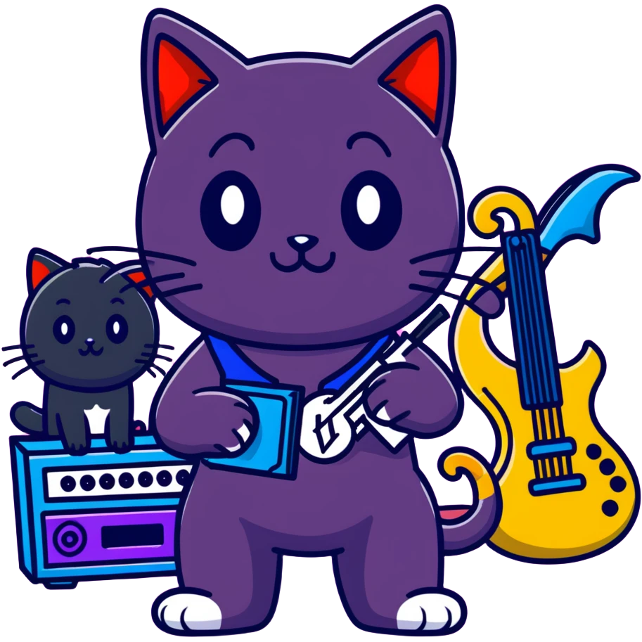 black cat gang with musical instruments in New York with Playboi Carti and Lil Uzi Vert in the background emoji