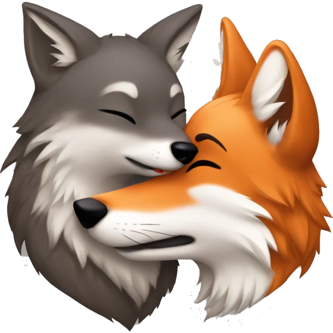 Smiling fox being kissed by wolf emoji