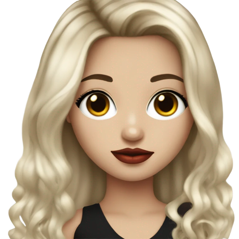 girl with white skin and balayage straight hair , black black eyes with eyelashes, red lips,  emoji