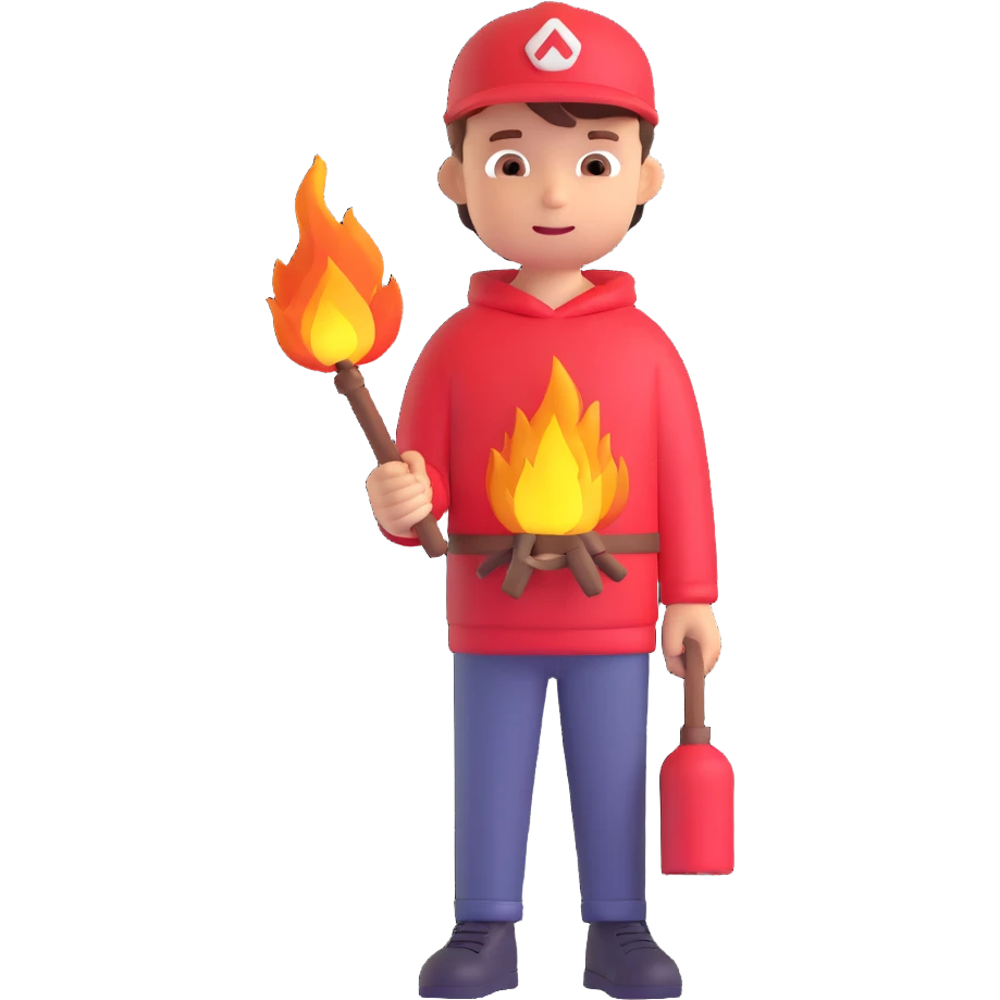 a boy holding fire emoji