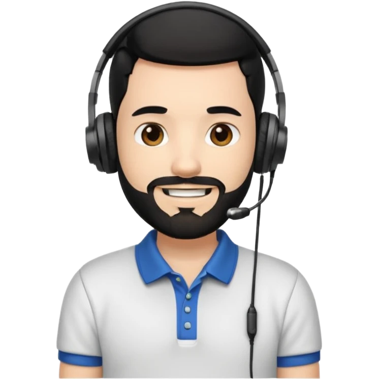 black and  hair with beard and headphones white skin male and nice polo shirt hair short on side emoji