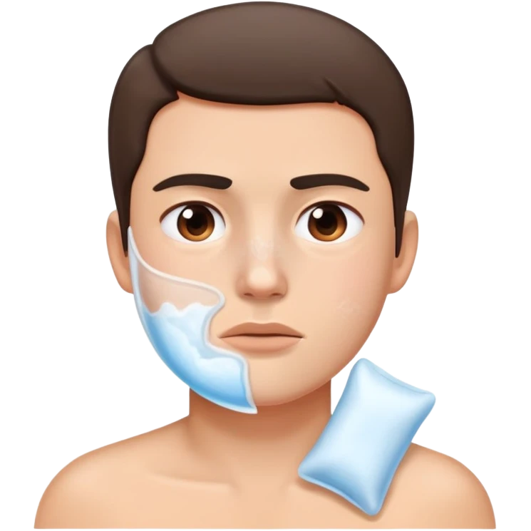 Face with one swollen cheek with ice pack applied to it emoji