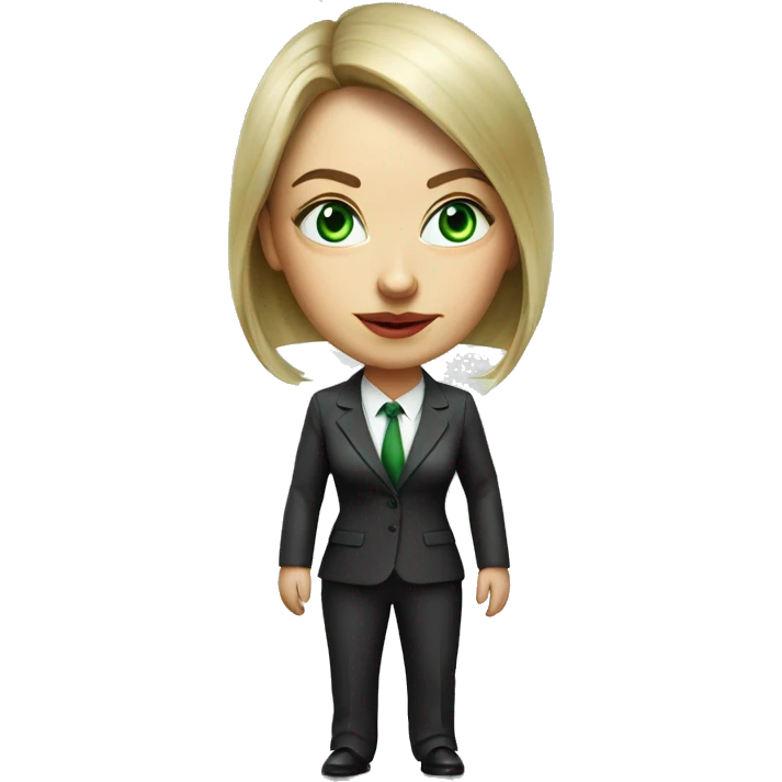 Russian woman with green eyes full length in suit photorealistic serious emoji