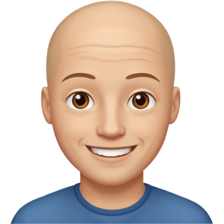homme chauve jeune sans barbe yeux marrons sourrir emoji