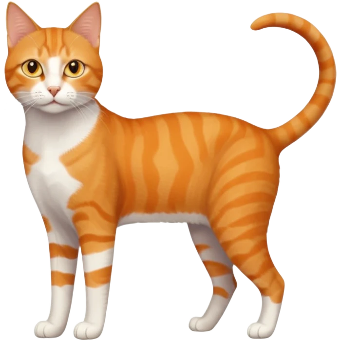 full body orange domestic shorthair slim cat with yellow/orange eyes and a white triangle pattern on his face playing emoji