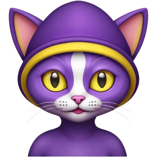 dark purple alien cat with no fur and yellow hat emoji