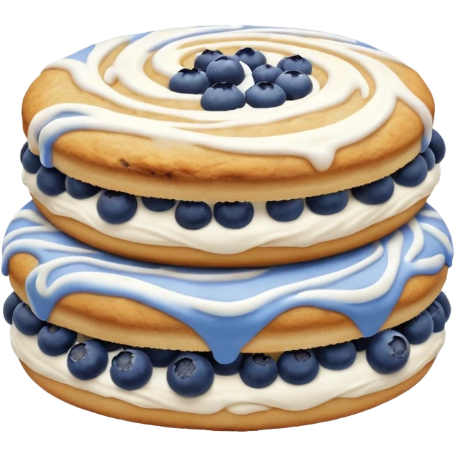 2 blueberry biscuits side-by-side with white icing swirls on top emoji