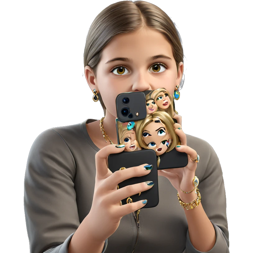 girl taking selfie with jewelry emoji