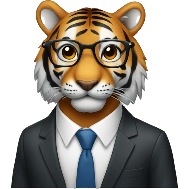 Tiger with glasses in a suit emoji