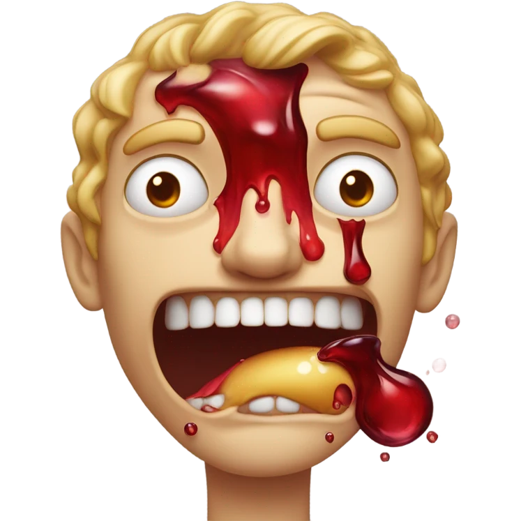 Tall 7’9” white man with red juice on him that has a tall jaw and he’s screaming with red eyes and he’s really skinny and honey emoji