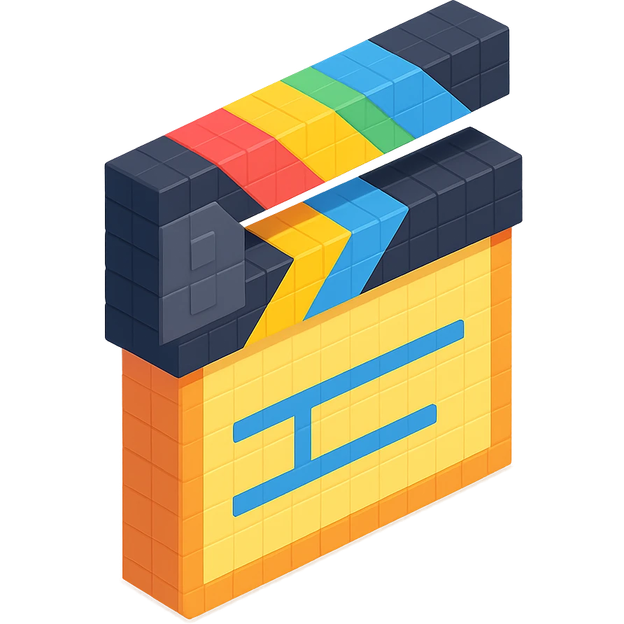 movie clapperboard with colorful stripes, isometric view emoji
