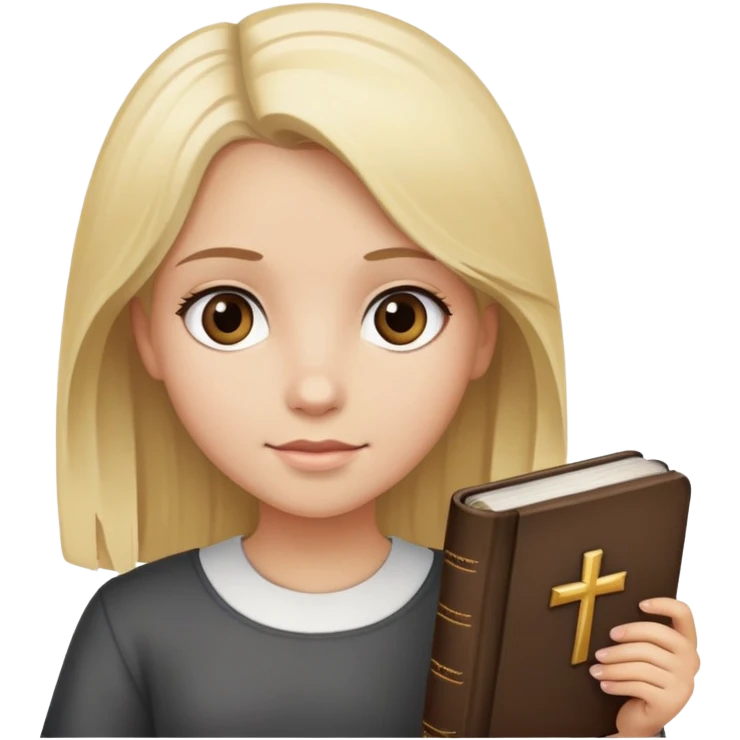 Girl with blond hair and dark brown eyes who have bible  emoji