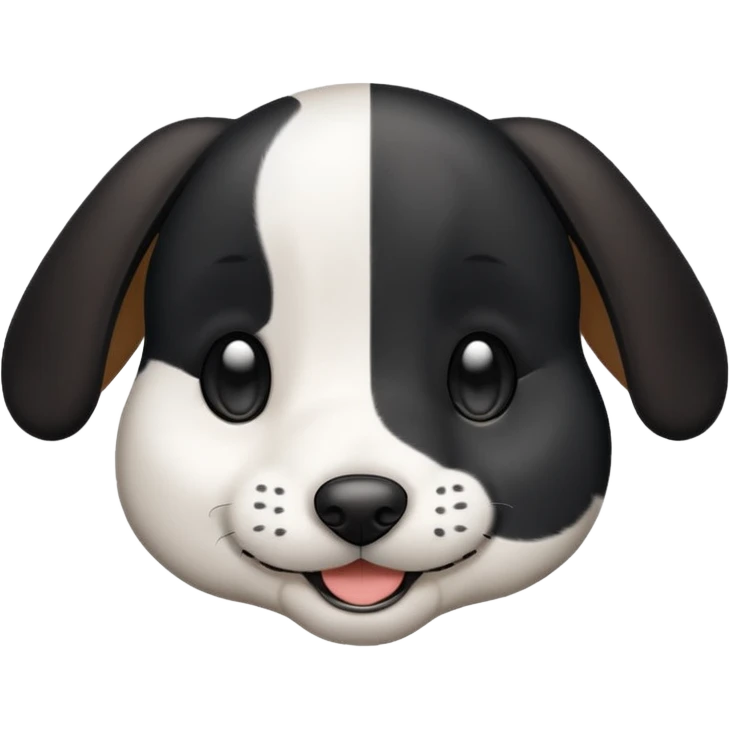 Black and white hound puppy, smiling, smooth coat. emoji