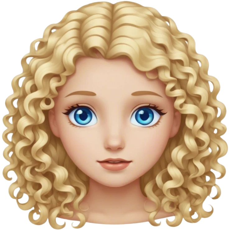 A blonde haired girl with blue eyes and long lashes and curly hair emoji