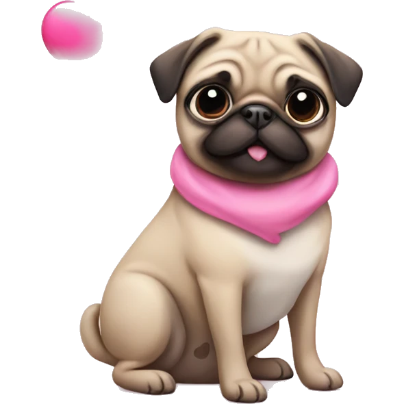 pug with pink heart emoji