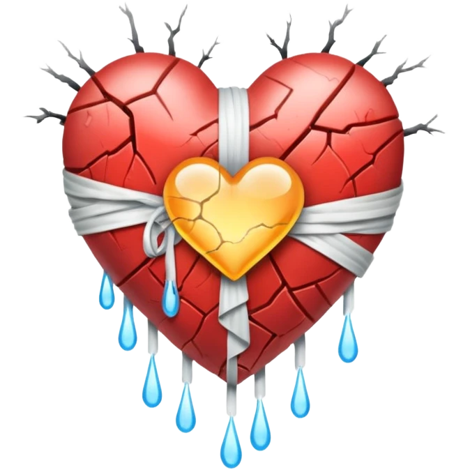 Bandaged heart leaking light through cracks emoji