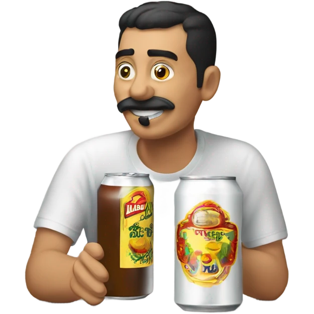 Mexican drinking from a white can that says miller on it  emoji