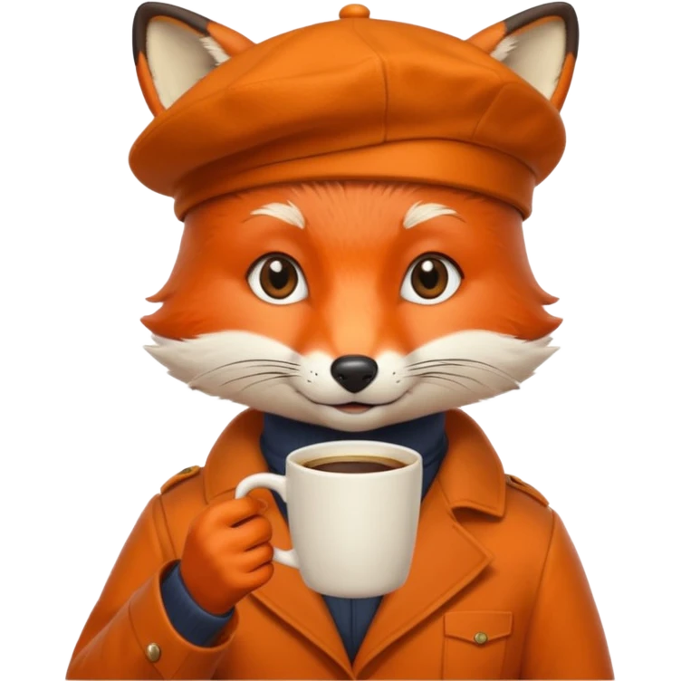 Fox in beret holding coffee cup emoji