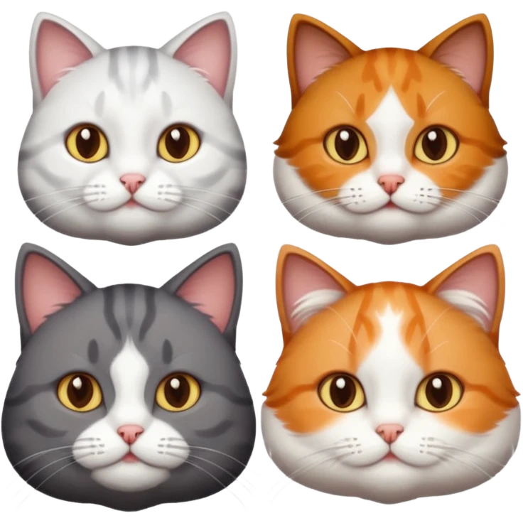 3 different coloured tiny short haired cats, including a dark grey and white cat, and a dark brown tabby and white and a ginger and white emoji