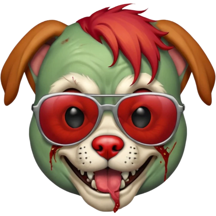 Zombie dog with sun glasses and red hair and joker nose hungry  emoji