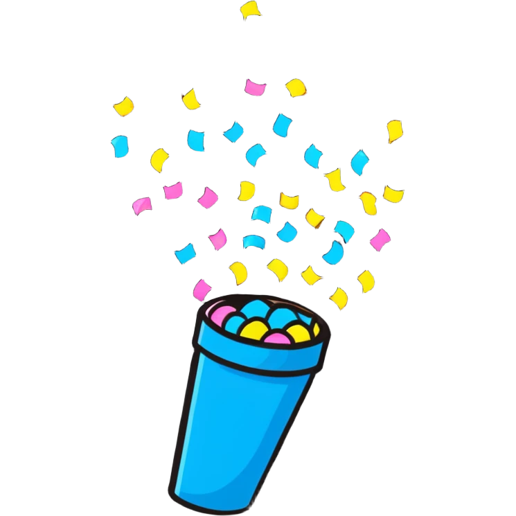 cartoonish sticker style party popper with confetti emoji
