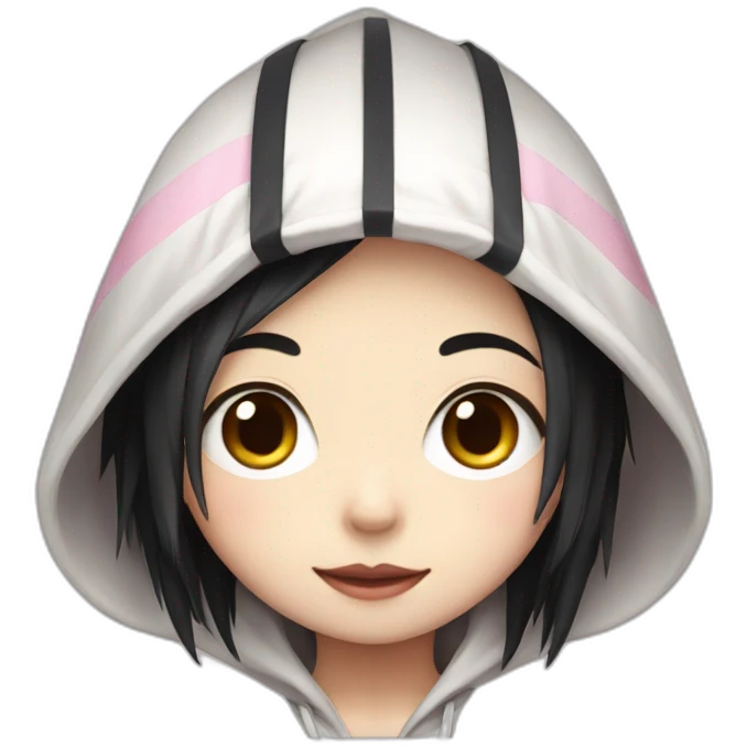 Japanese boy, with cute black hair and with a bone hairclip wearing a white hoodie with pink stripes emoji