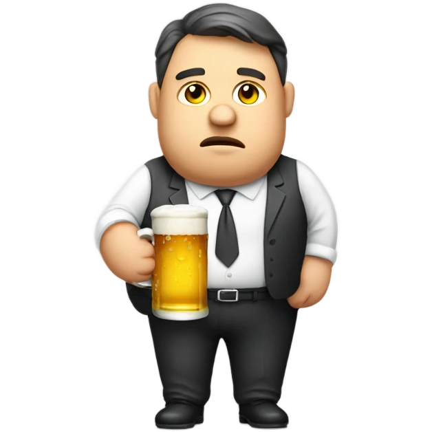 Sad fat accountant holding a beer emoji