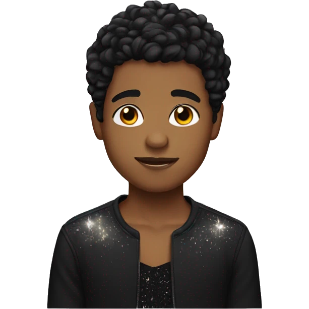 Brown boy with black short hair with sparkles in hair  emoji