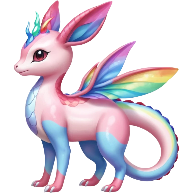 Shiny Sparkly beautiful gorgeous ethereal Rainbow Scaley Exotic Aurorus-Sylveon-Milotic-Dragonair-Fakémon-hybrid-creature (full body) emoji