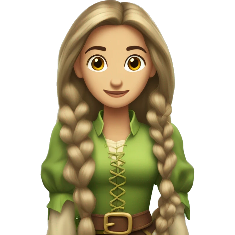 Rapunzel con pelo largo suelto con ojos verdes y chica conpelo marrony ojos marrones  emoji