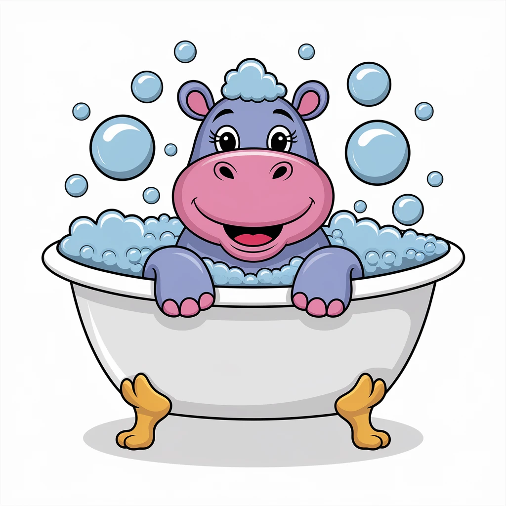 happy hippo with bubbles in bathtub emoji