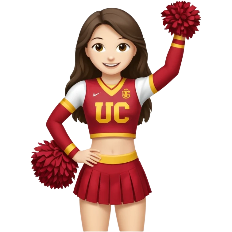 full body skinny white happy long haired brunette girl USC cheerleader emoji