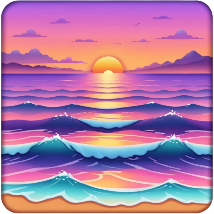 Sunset over a calm ocean with soft waves and a clear sky." emoji