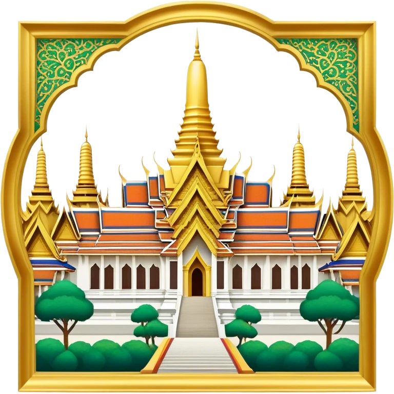 Cinematic Realistic Grand Palace Bangkok Landmark Emoji, showcasing the opulent golden spires, intricate Thai architecture, and the Emerald Buddha Temple set within a vibrant, manicured courtyard. emoji