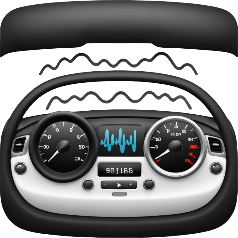 Car dashboard with sound waves showing squeaks and rattles emoji
