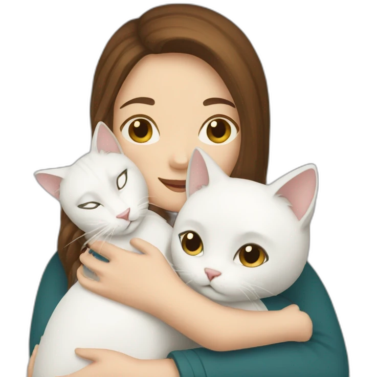 a brown haired white woman hugging white cat emoji