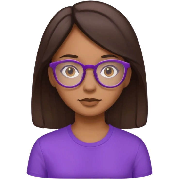 Chica de pelo moreno con gafas, lleva camisa violeta. Piel morena clara emoji