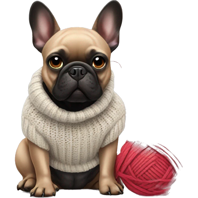 Black French bulldog knitting a sweater emoji