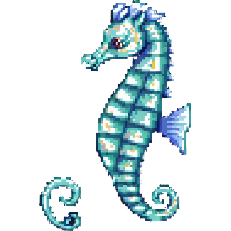 A colorful seahorse with detailed pixelated texture, aquatic creature emoji