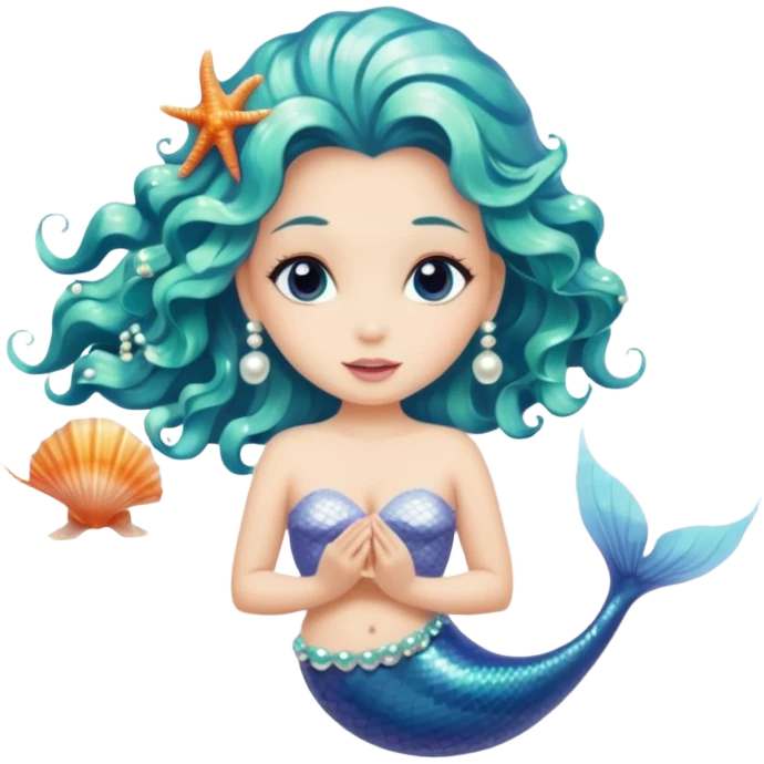 mermaid with ocean hair and accessories emoji