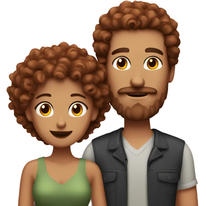 brunette curly haired man with mustache and beard with african red haired girlfriend  emoji