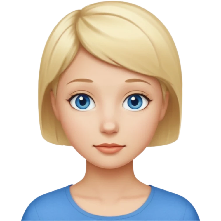 Mujer pelo rubio y muy corto ojos azules cara redonda emoji